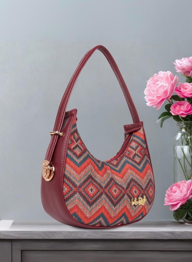 LIKE STYLE Women's Ethnic Print Sling Bag | Canvas & PU Leather Crossbody with Adjustable Strap | Trendy, Spacious & Lightweight Shoulder Handbag for Daily Use (Maroon) - Image 4